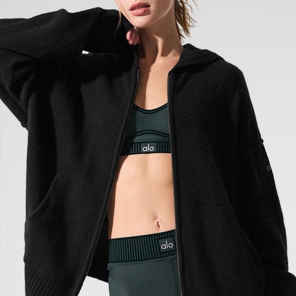 alo Women's New Class Cashmere Full Zip Hoodie - Black