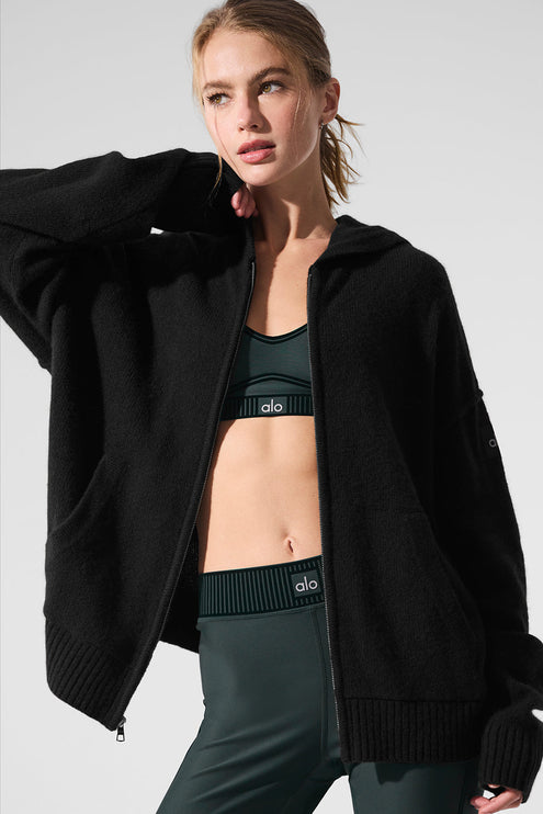 alo Women's New Class Cashmere Full Zip Hoodie - Black
