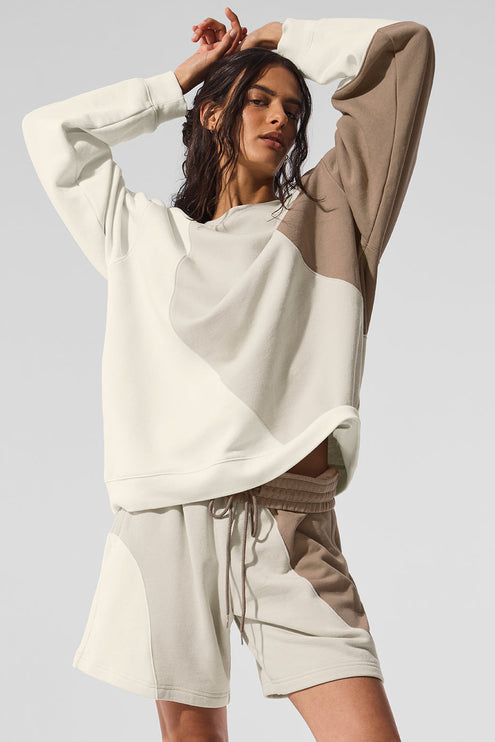 alo Women's Make Waves Crew Neck Pullover - Ivory/Bone/Gravel