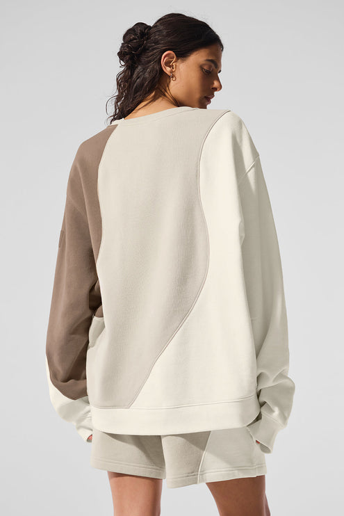 alo Women's Make Waves Crew Neck Pullover - Ivory/Bone/Gravel