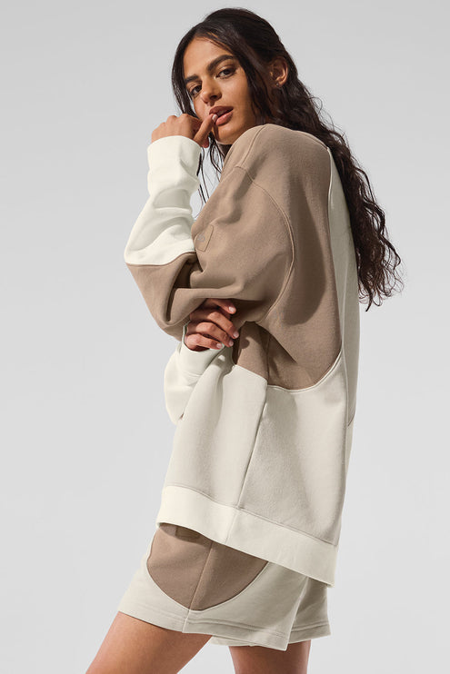 alo Women's Make Waves Crew Neck Pullover - Ivory/Bone/Gravel