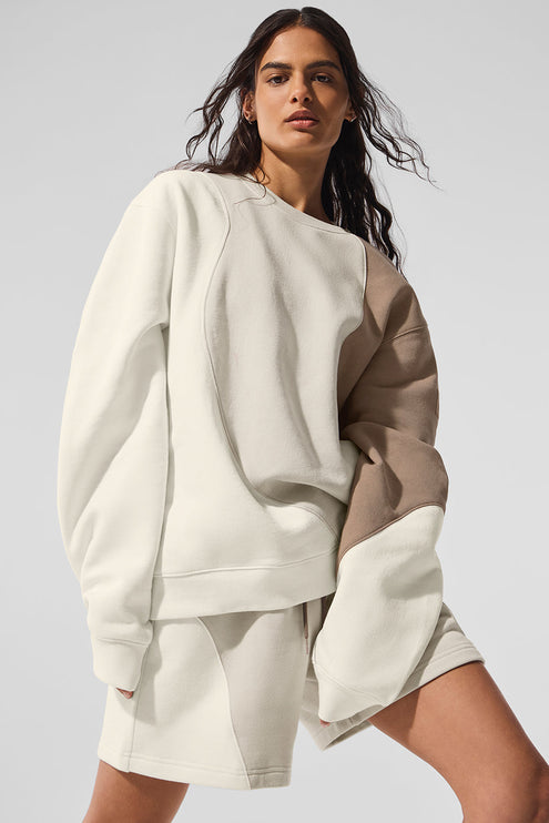 alo Women's Make Waves Crew Neck Pullover - Ivory/Bone/Gravel