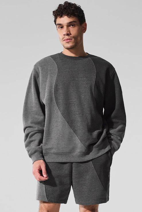 alo Men's Make Waves Crew Neck Pullover - Dark Heather Grey Tonal