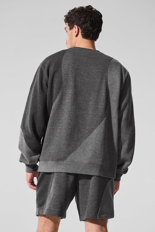 alo Men's Make Waves Crew Neck Pullover - Dark Heather Grey Tonal