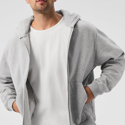 alo Men's Renown Heavy Weight Full Zip Hoodie - Athletic Heather Grey