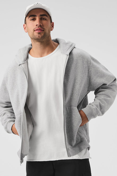 alo Men's Renown Heavy Weight Full Zip Hoodie - Athletic Heather Grey