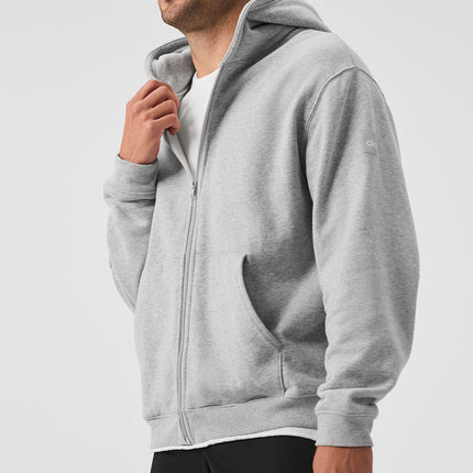 alo Men's Renown Heavy Weight Full Zip Hoodie - Athletic Heather Grey
