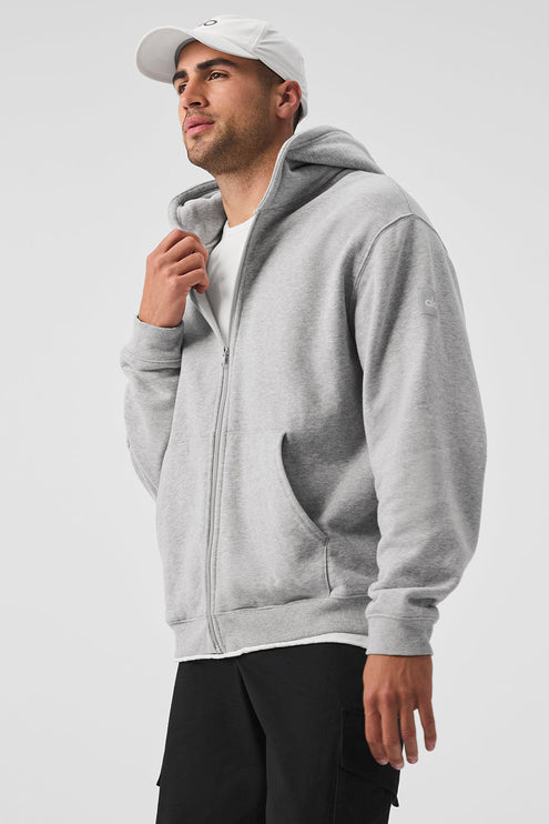 alo Men's Renown Heavy Weight Full Zip Hoodie - Athletic Heather Grey