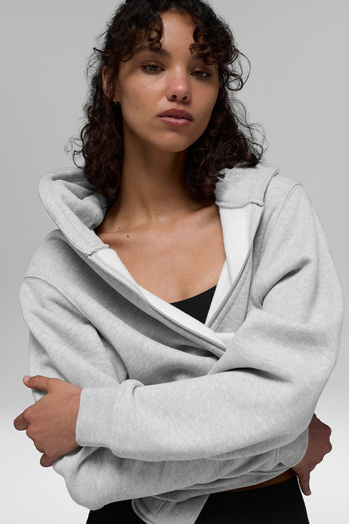 alo Women's Renown Heavy Weight Full Zip Hoodie - Athletic Heather Grey