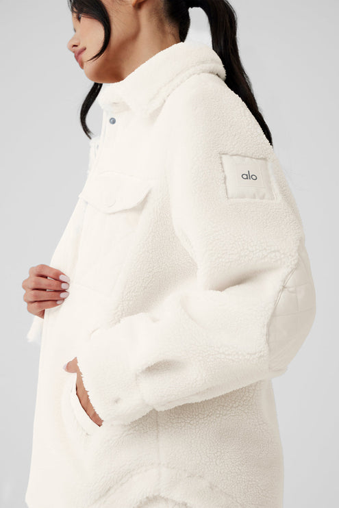 alo Women's Sherpa Edge Shacket - Ivory