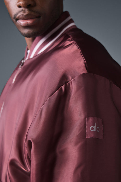 alo Men's Afterglow Varsity Jacket - Burgundy Truffle