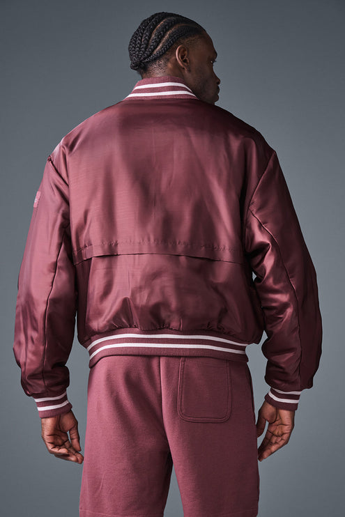 alo Men's Afterglow Varsity Jacket - Burgundy Truffle