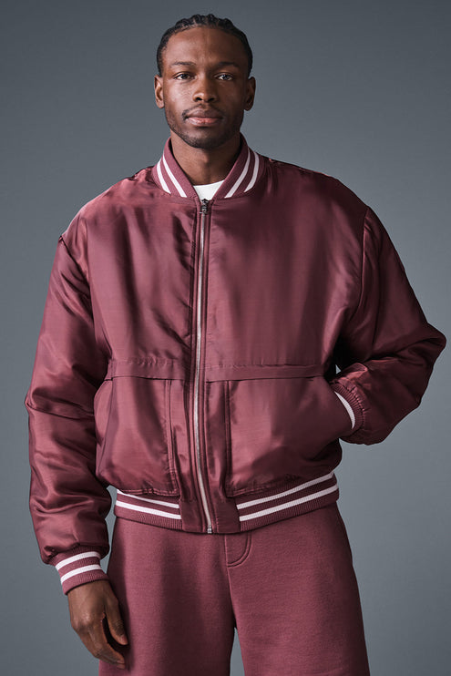 alo Men's Afterglow Varsity Jacket - Burgundy Truffle