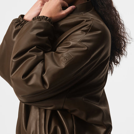 alo Women's Faux Leather Premier Bomber Espresso