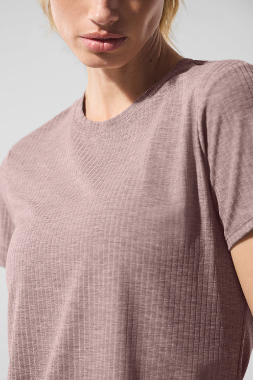 alo Women's Ribbed Sea Coast Tee - Mushroom Heather