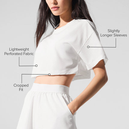 alo Women's Mesh Cropped Mirage Tee - White
