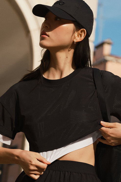 alo Women's Mesh Cropped Mirage Tee - Black