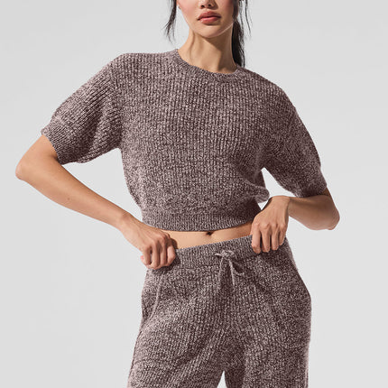 alo Women's Marl Sweater Short Sleeve - Mushroom Marl
