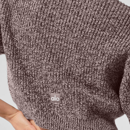 alo Women's Marl Sweater Short Sleeve - Mushroom Marl