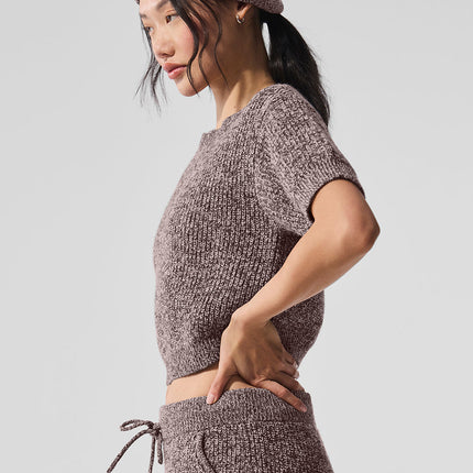 alo Women's Marl Sweater Short Sleeve - Mushroom Marl