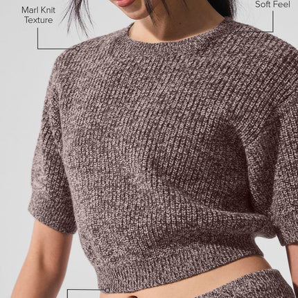 alo Women's Marl Sweater Short Sleeve - Mushroom Marl