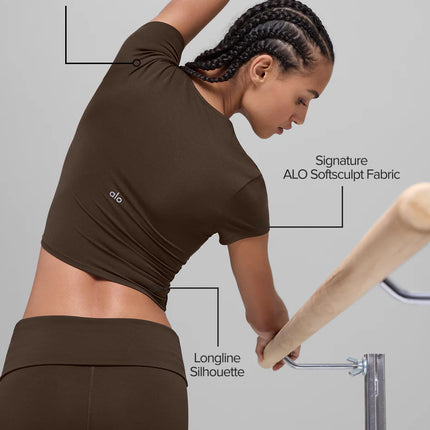 alo Women's Softsculpt Precision Short Sleeve Top Espresso