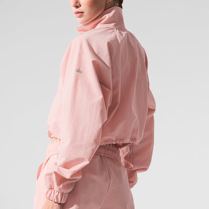 alo Women's Cropped 1/4 Zip Alumni Pullover - Pink Quartz
