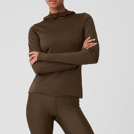 alo Women's Airlift Winter Warm Hooded Runner Espresso