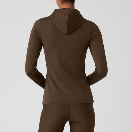 alo Women's Airlift Winter Warm Hooded Runner Espresso