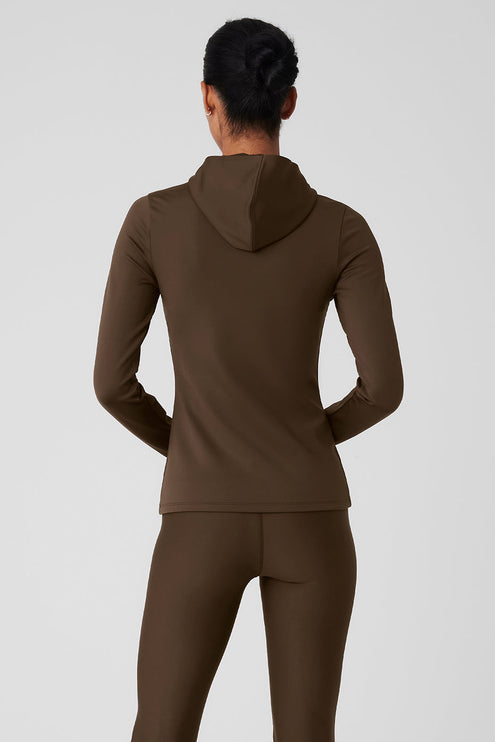 alo Women's Airlift Winter Warm Hooded Runner Espresso