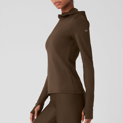 alo Women's Airlift Winter Warm Hooded Runner Espresso