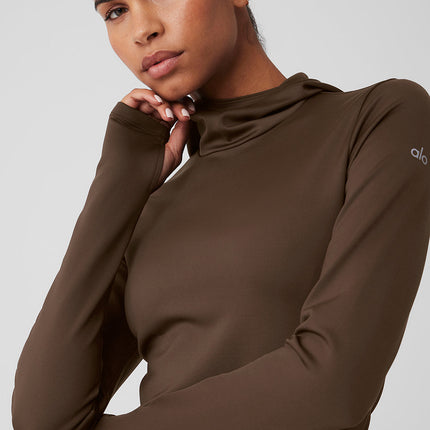 alo Women's Airlift Winter Warm Hooded Runner Espresso