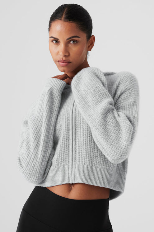 alo Women's Cashmere Plush Waffle Full Zip Hoodie - Athletic Heather Grey