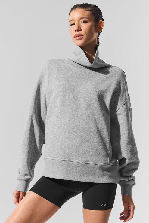 alo Women's Hazy Mock Neck Pullover - Dark Athletic Heather Grey