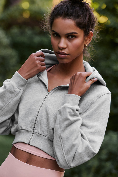 alo Women's Sweet Escape Zip Up Hoodie - Athletic Heather Grey