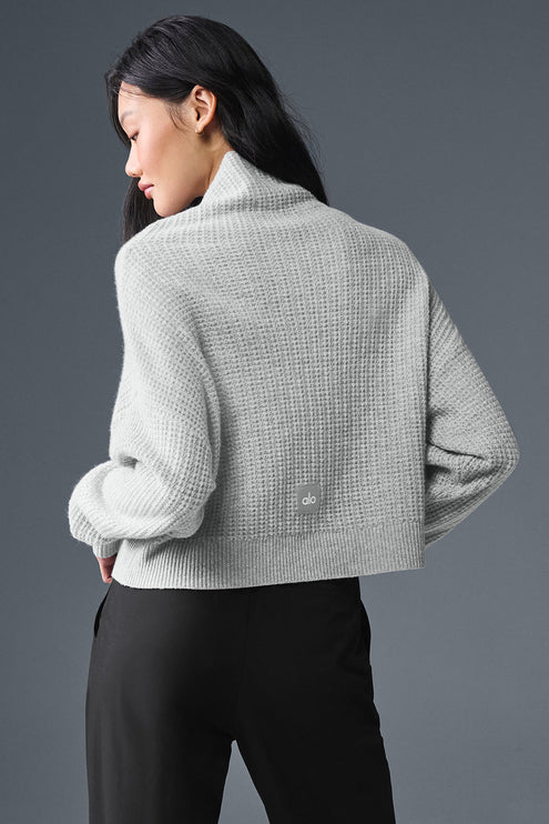 alo Women's Cashmere Plush Waffle Turtleneck Pullover - Athletic Heather Grey