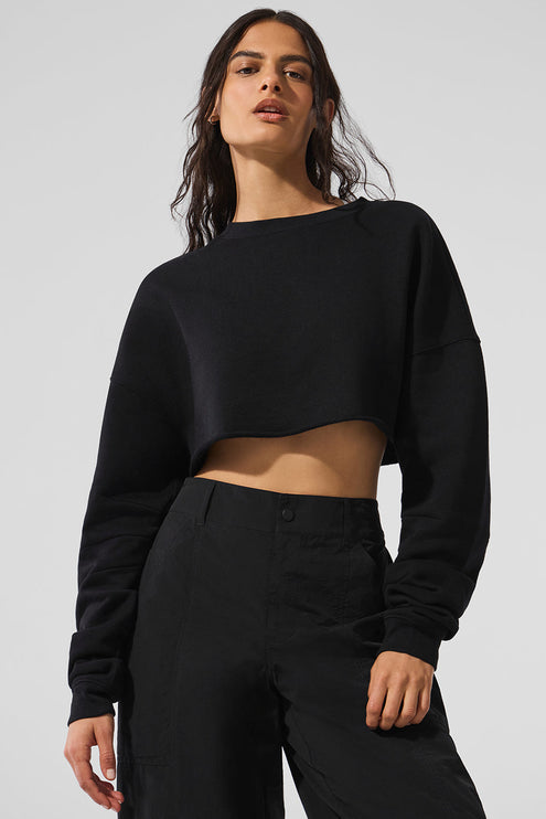 alo Women's Extreme Cropped Pullover - Black