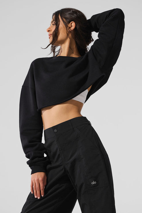 alo Women's Extreme Cropped Pullover - Black
