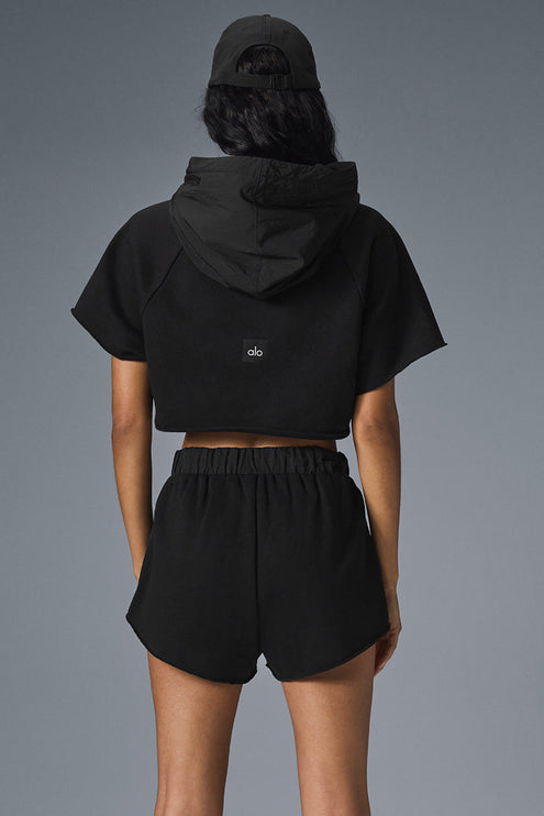 alo Women's Cropped In The Air Short Sleeve Hoodie - Black