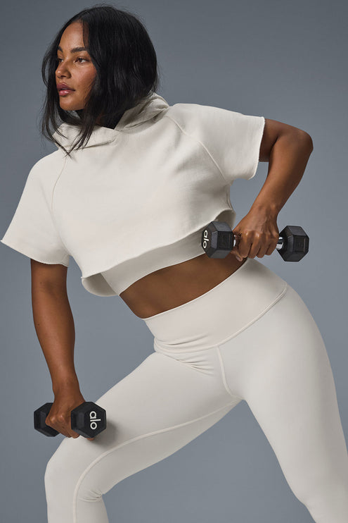alo Women's Cropped In The Air Short Sleeve Hoodie - Ivory