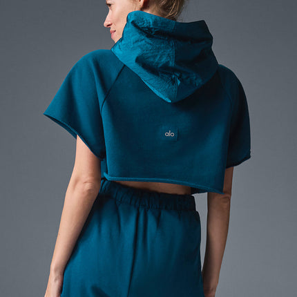 alo Women's Cropped In The Air Short Sleeve Hoodie - Eclipse Blue