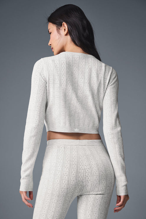 alo Women's Pointelle Sweater Be Mine Cardigan - Light Grey Heather