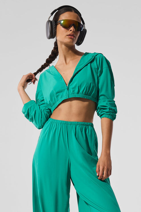 alo Women's Cropped Breezy Full-Zip Hoodie - Spruce Green