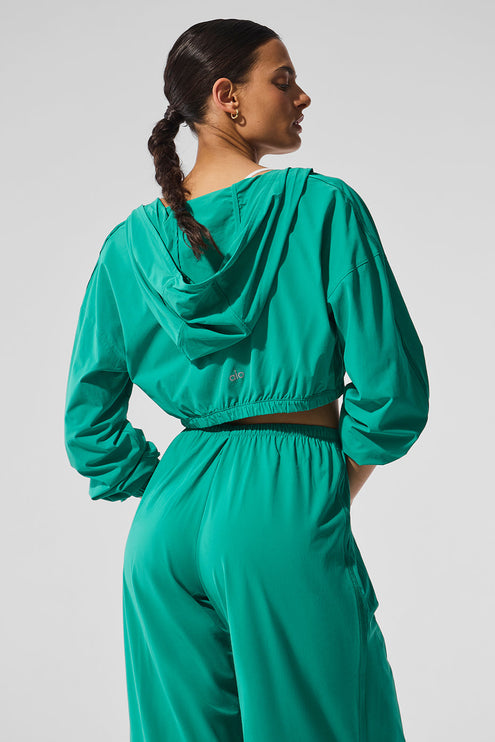 alo Women's Cropped Breezy Full-Zip Hoodie - Spruce Green