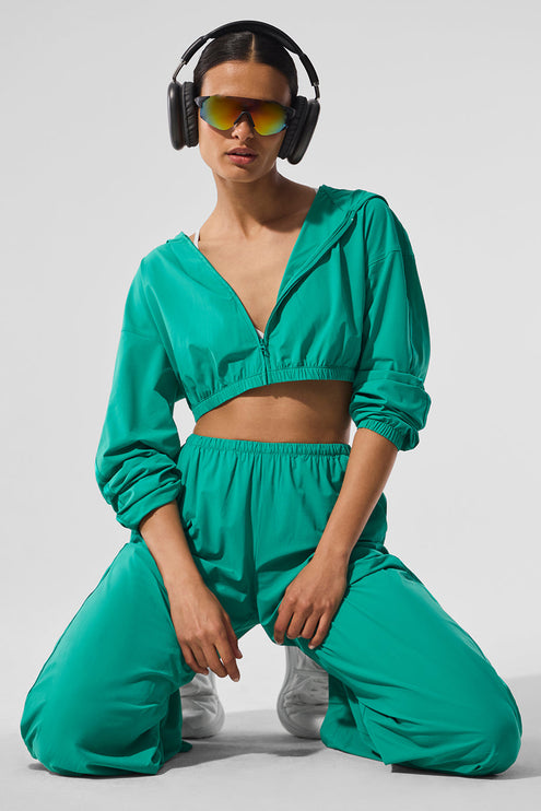 alo Women's Cropped Breezy Full-Zip Hoodie - Spruce Green