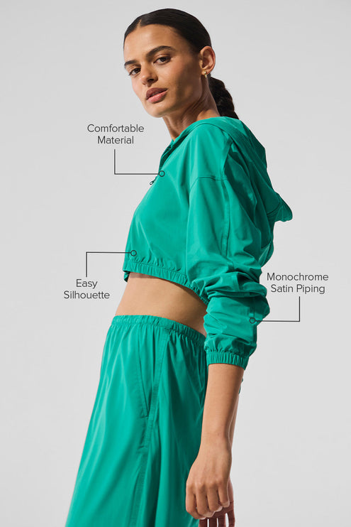 alo Women's Cropped Breezy Full-Zip Hoodie - Spruce Green