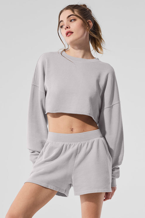 alo Women's Washed Extreme Cropped Pullover - Grey Sky Wash