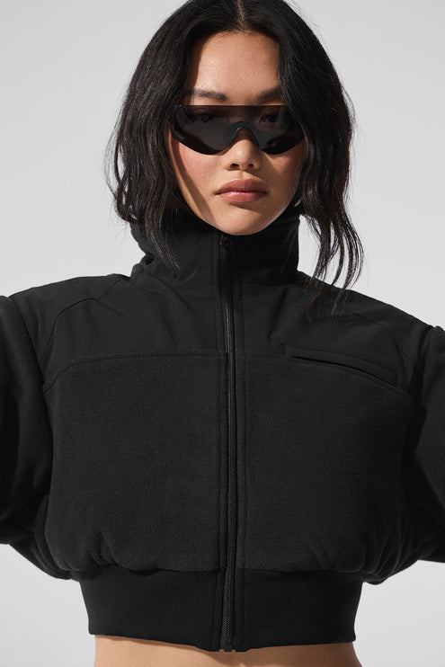 alo Women's Polar Fleece Cropped Wintry Mix Jacket - Black