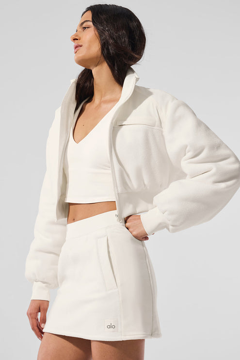 alo Women's Polar Fleece Cropped Wintry Mix Jacket - Ivory