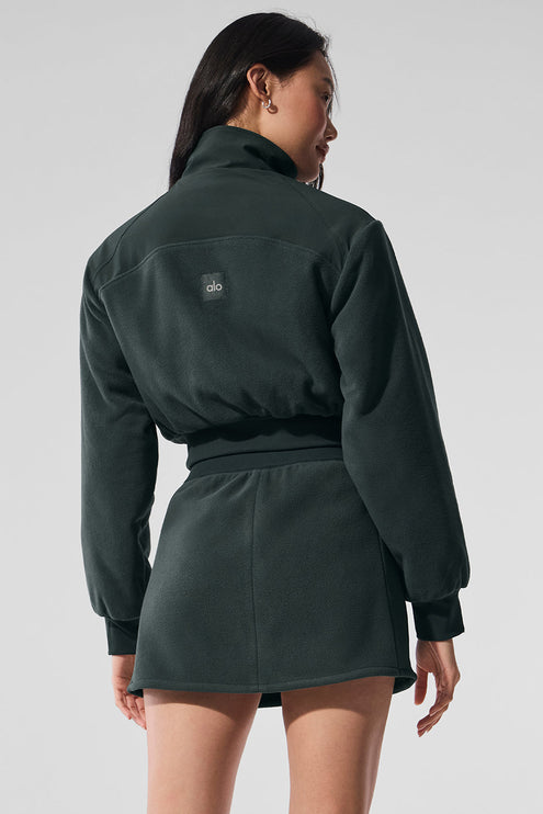 alo Women's Polar Fleece Cropped Wintry Mix Jacket - Charcoal Green